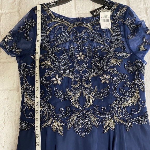 Xscape Navy Blue Embellished Chiffon Ball Gown Dress Wedding Mother Size 14 NWT - Picture 9 of 13